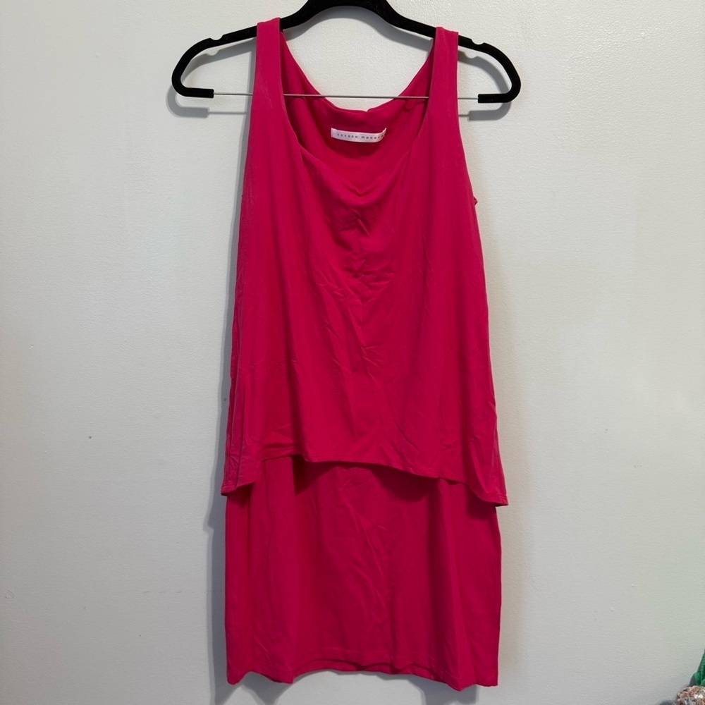 Susana Monaco Bright Pink Sleeveless Tiered Dress Size Large